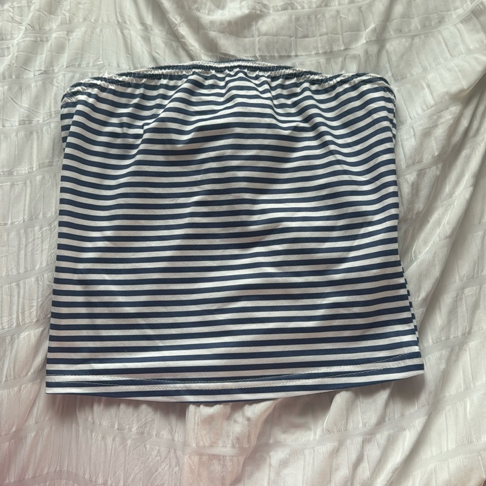 Worn once, SHEIN tube top, size extra small, blue and white striped